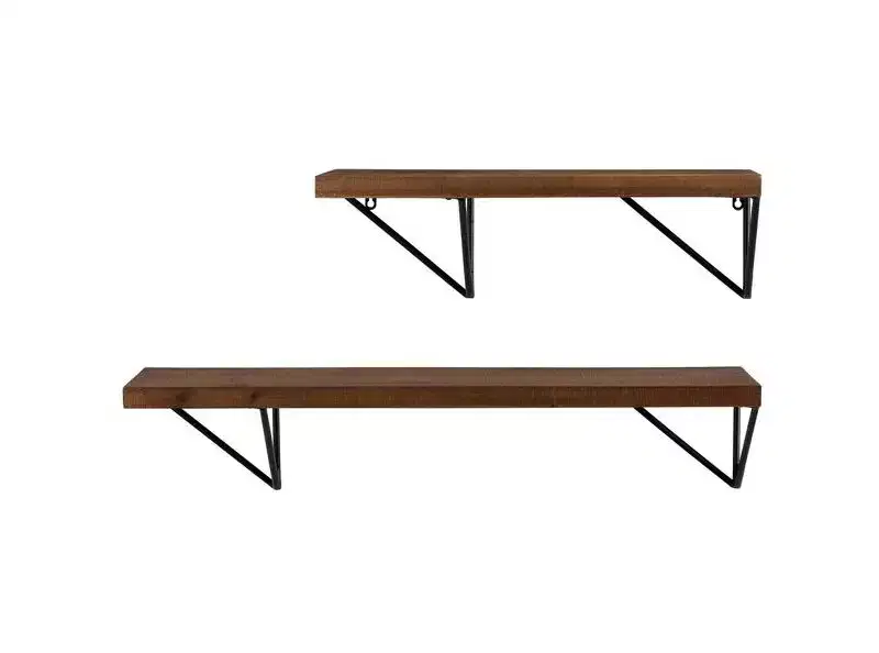 Banria 36 & 24 Metal/Wood Wall Shelves - WDC5000 - Brown/Black - Safavieh