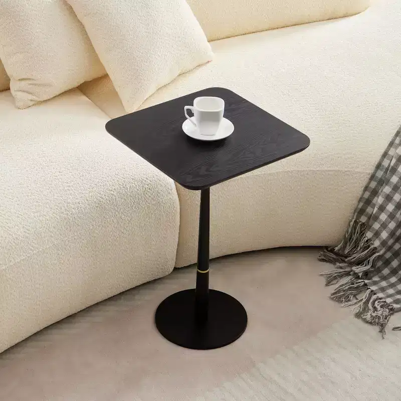 VIYET 24 Square End Table - Black MDF, Metal Legs, Gold Accents,Multi-Functional Desk for Living Room/Lounge Area