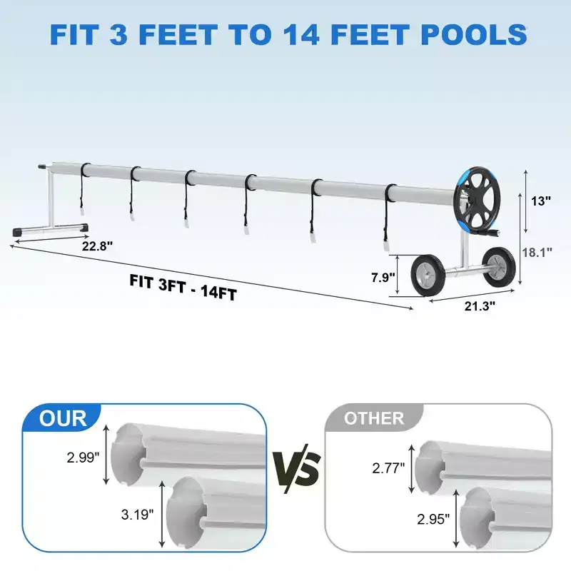 Solar Cover Reel for Inground Pools - Heavy-Duty Aluminum Roller with Hand Crank & Wheels