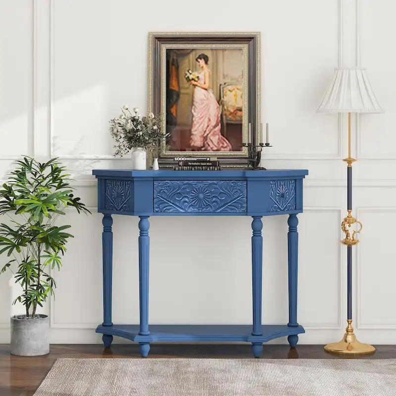 1 Drawer End Table, Side Table, Elegant Carved 1 Drawer End Table For Living Room Bed Room Study Entryway
