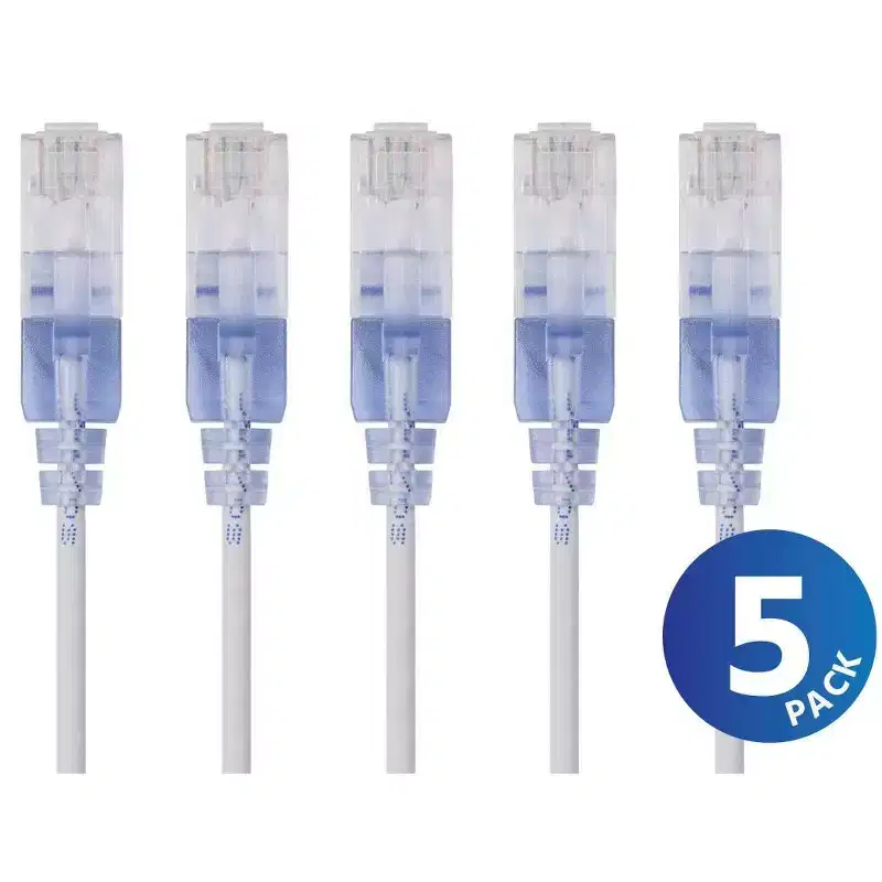 Monoprice Cat6A Ethernet Network Patch Cable - 20 Feet - White | 5-Pack, 10G - SlimRun Series