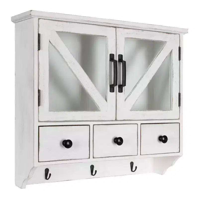 21 x 6 x 20 Hutchins Decorative Rustic Wood Wall Cabinet White - Kate & Laurel All Things Decor: Magnetic Glass Doors, Storage