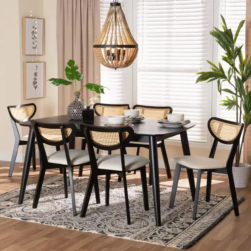 Baxton Studio Dannell Mid-Century Modern Wood 7-Piece Dining Set