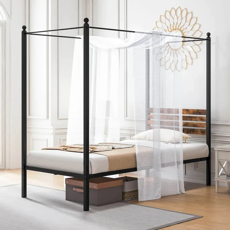 Gymax Twin/Full/Queen Size 4-Post Canopy Bed Frame Rustproof Metal