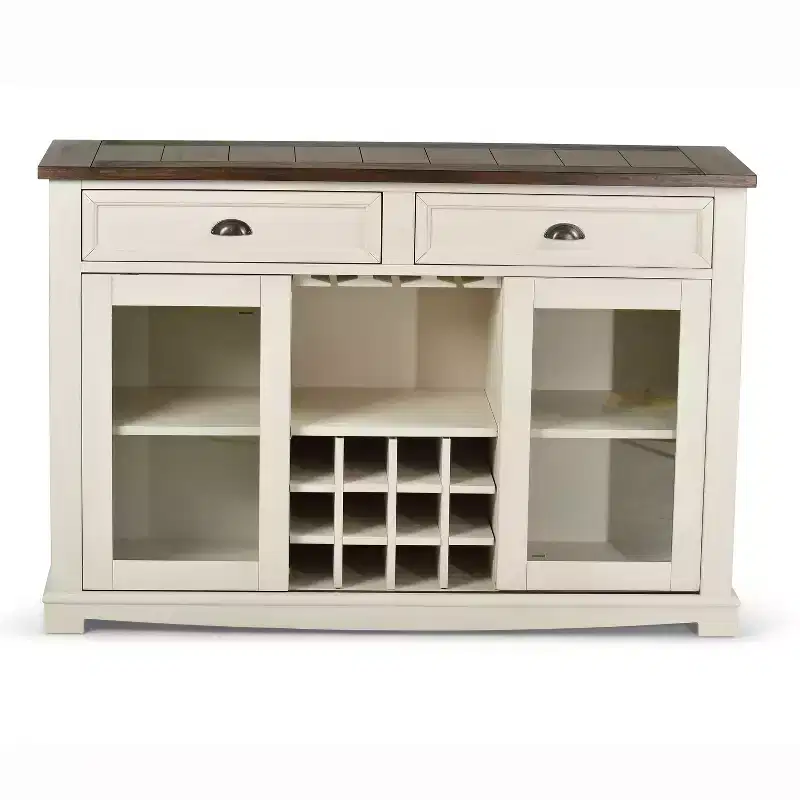 Farmhouse Credenza Server �C Two-Tone, Glass Doors & Stemware Racks, 137,2 cm