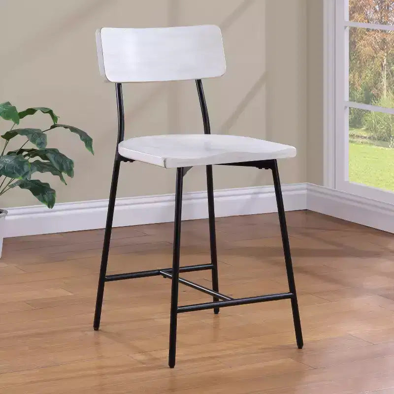 Counter Height Barstool �C Whitewash, Saddle Seat, Curved Back, Metal Frame