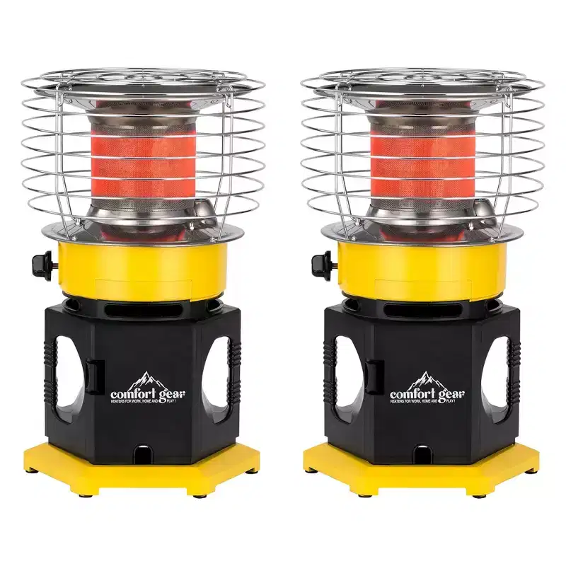 Comfort Gear 2 Pack 360 Degree Propane Space Heater, 13,500 to 18,000 BTU Indoor/Outdoor Portable Radiator for 450 Square Feet, Yellow/Black