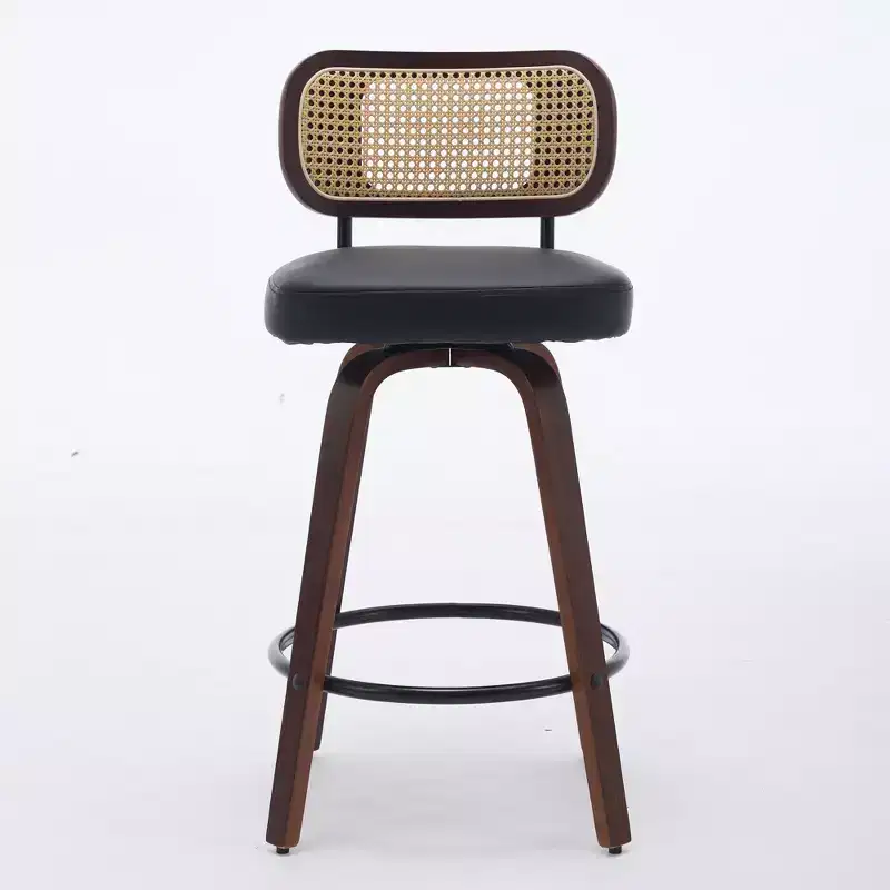 Set of 2 Rattan Counter Stools with Swivel Seat and Cane Back, 26'' Height