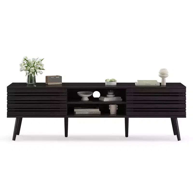 Mid Century Modern TV Stand for TVs up to 70 Inches with Storage – Dark Walnut