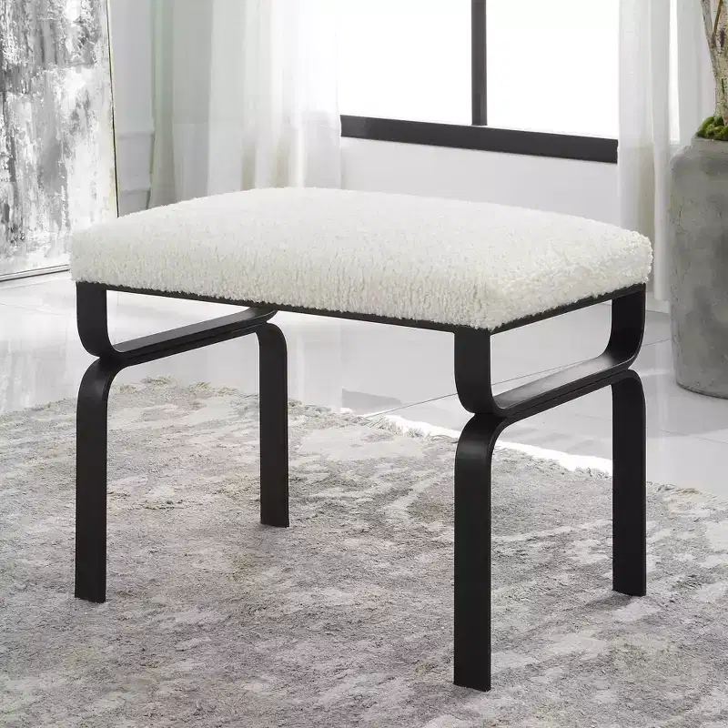 Uttermost Diverge 22 3/4 Wide White Faux Shearling Fabric Bench