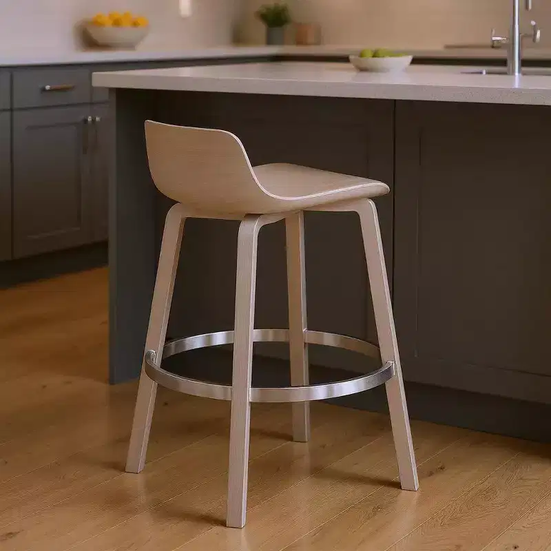 HomeRoots 26 Gray And Silver Faux Leather And Iron Swivel Low Back Counter Height Bar Chair