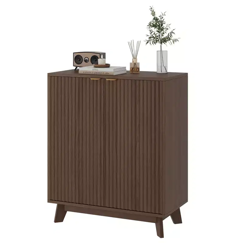 Sideboard Buffet Cabinet with Fluted Doors, Wood Credenza with Adjustable Shelves & Storage for Dining Room, Living Room, Entryway