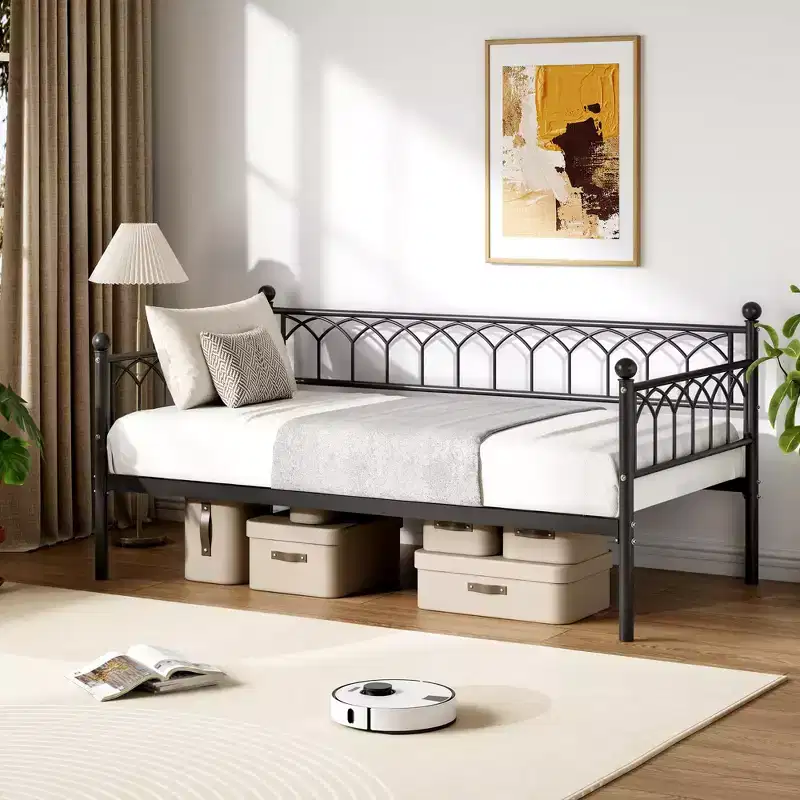 COZONY Twin Daybed, Metal Sofa Bed Frame with Steel Slat Support, Space-Saving, Easy Assembly, Black