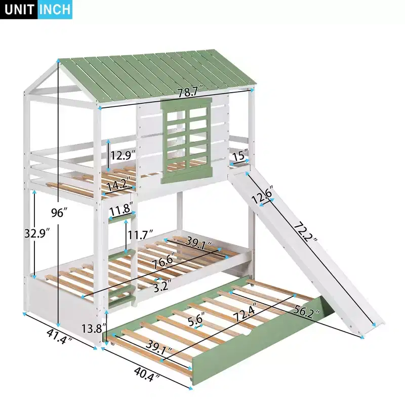 Twin over Twin Size House Bunk Bed with Convertible Slide
