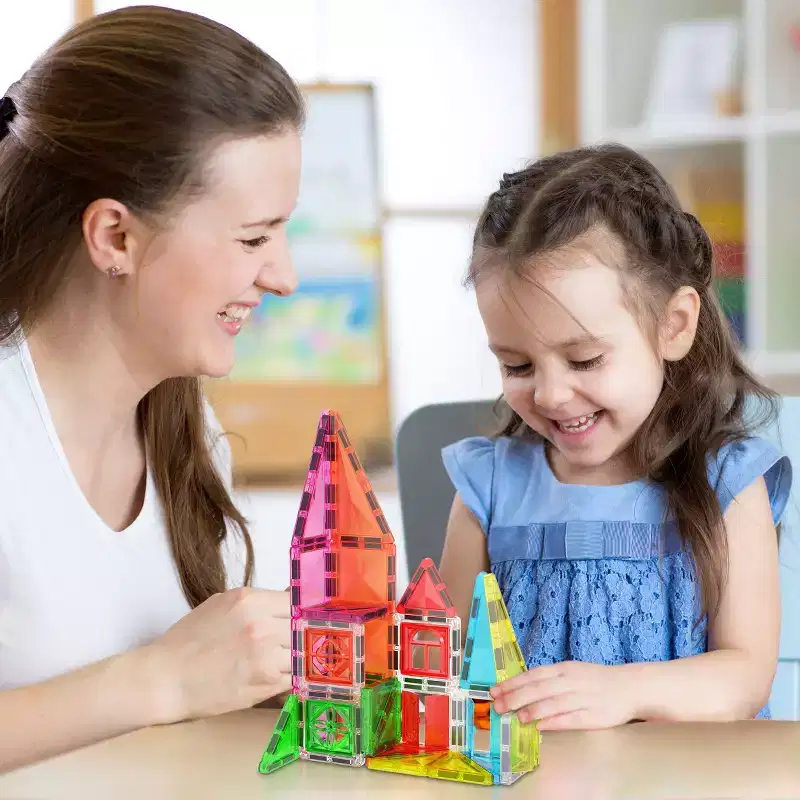 PICASSO-TILES Mini Magnetic Tiles for Kids  48PCS STEM Construction Building Blocks Travel Toy Set, Educational Portable Building Kit for Toddlers