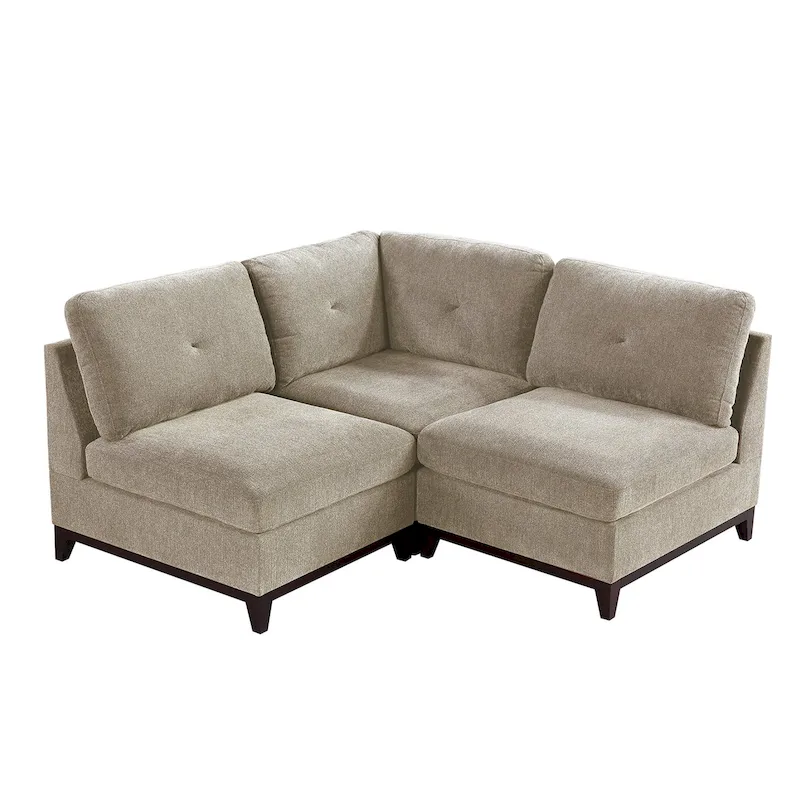 3 Piece Chenille Fabric Modular Corner Sofa and Armless Chair Set