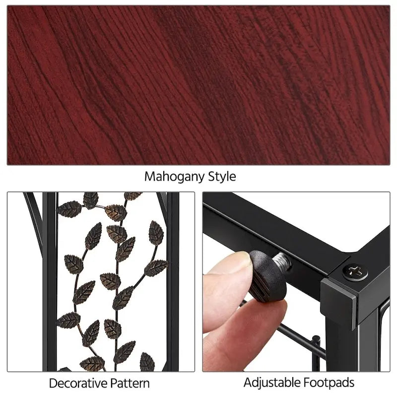 Yaheetech C-shaped Wood and Metal Leaf Pattern End Table, Set of 2
