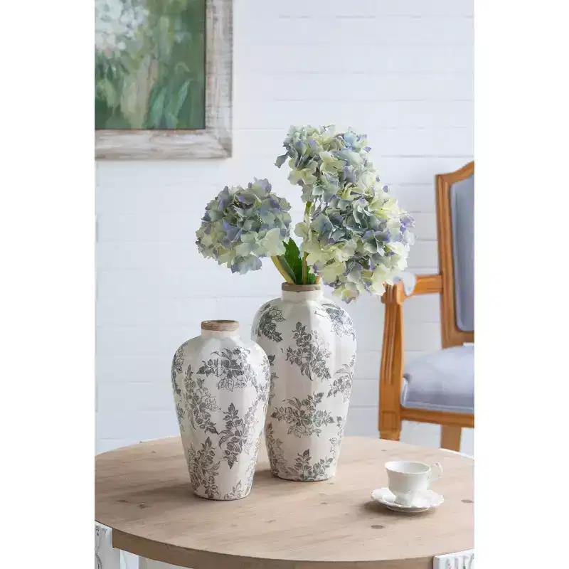 NAYSAYE Accent Vase with Floral Pattern Classic Curved Silhouette for Floral Arrangements and Tabletop Display, Multicolor, 8.1*8.1*13.6