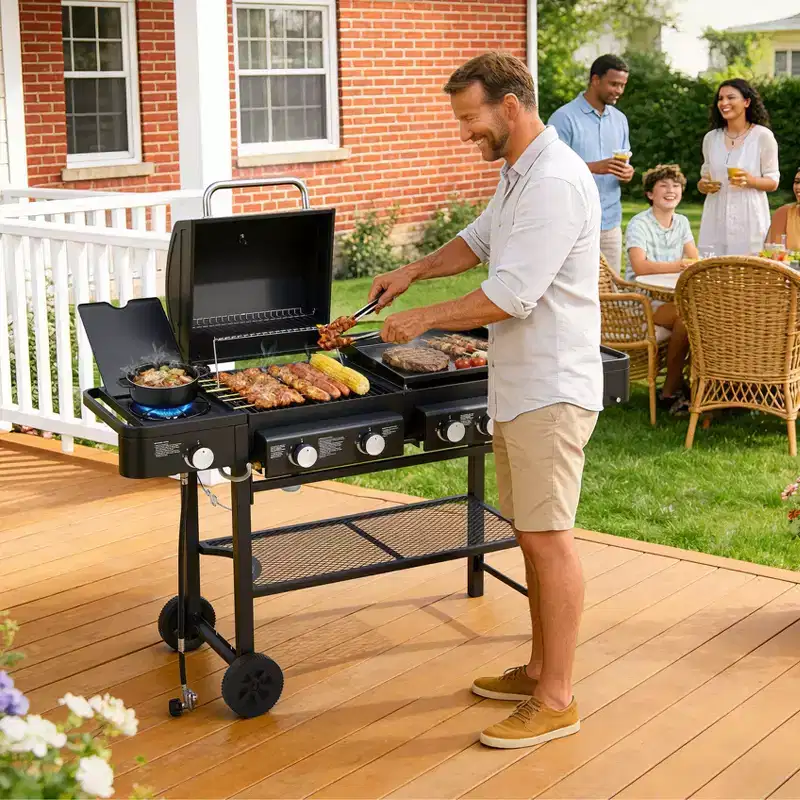 All-in-One Propane Gas Grill with Grilling & Griddling Functions, 745 Sq.Inch Cooking Space, 5 Burners, 56000 BTU Propane Grill