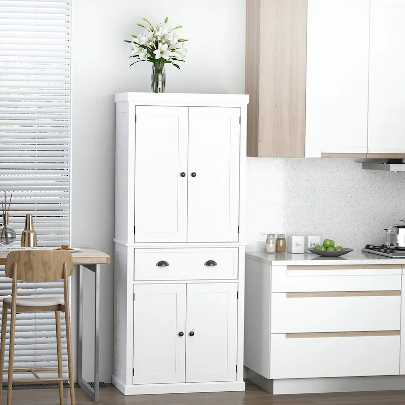 Freestanding Tall Kitchen Pantry Cabinet with Doors Drawer Adjustable Shelves