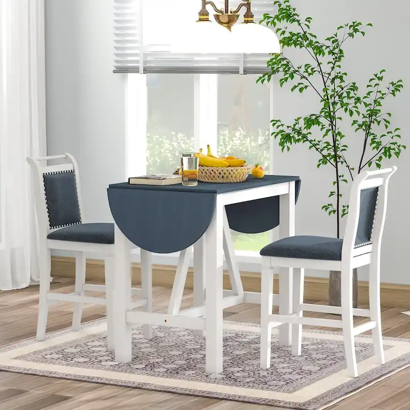 3-Piece Rustic Dining Set with Drop Leaf & 2 Chairs