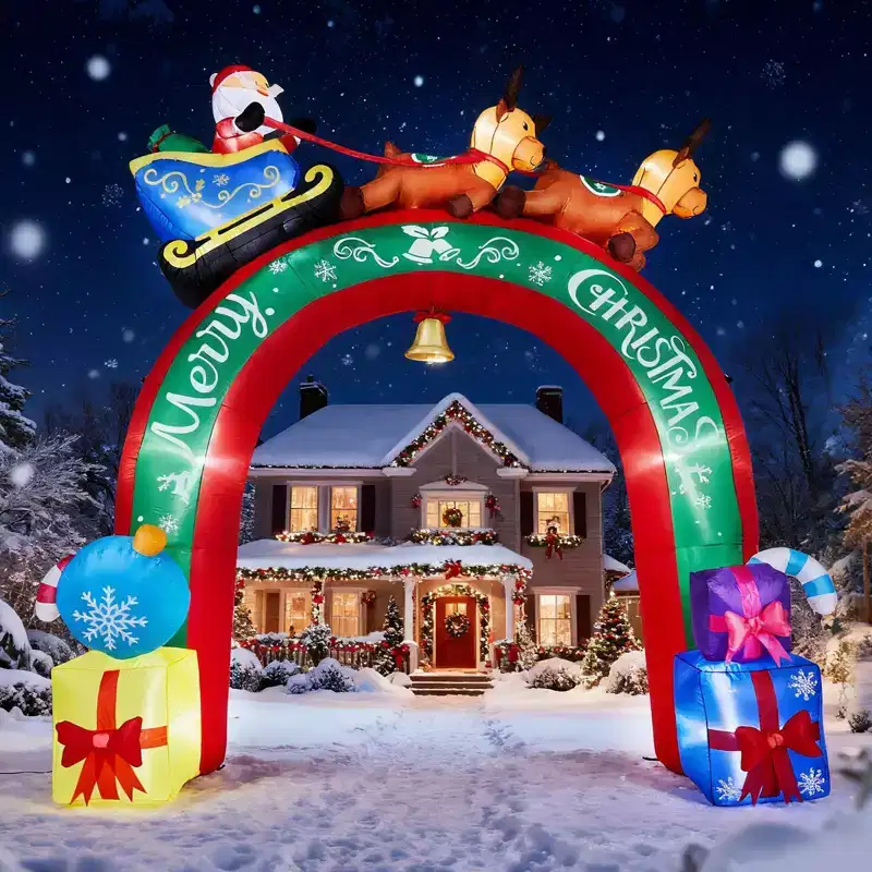 10FT Christmas Inflatable Archway, Inflatable Arch with Reindeer Pulling Santa's Sleigh, Blow Up Yard Decorations for Holiday Party Yard Lawn Garden