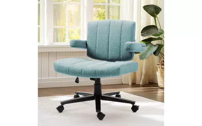 TUYOHW Fabric Swivel Criss Cross Chair, Adjustable Ergonomic Office Chair, Extra-Wide Seat Home Office Desk Chair with Metal Base & Locking Casters