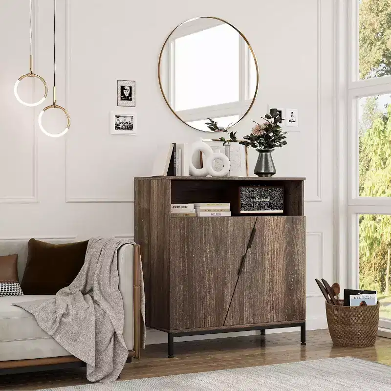 Brown Wood Sideboard Cabinet with Adjustable Shelves, 2-Door