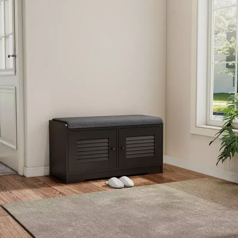 TUYOHW 28.74'' Shoe Storage Bench with 2 Door Cabinet,Entryway Bench with Adjustable Shelves & Removable Cushion,Shoe Rack for Hallway(3 colors)