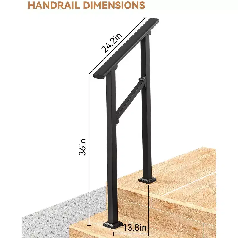 COZONY Adjustable Outdoor Handrails for Steps, 2-6 Step Stair Railing Kit for Seniors, Exterior Safety Rail for Concrete/Brick/Wood