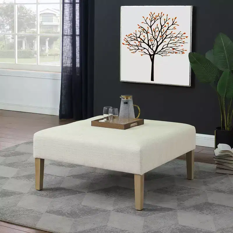 Square Coffee Table Ottoman 鈥?36x36x18, Stain-Resistant Woven Fabric, 250 lb Capacity