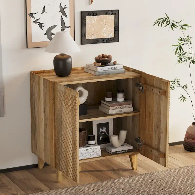 28W Accent Sideboard Cabinet with Storage with Fluted Design and Adjustable Shelf - N/A