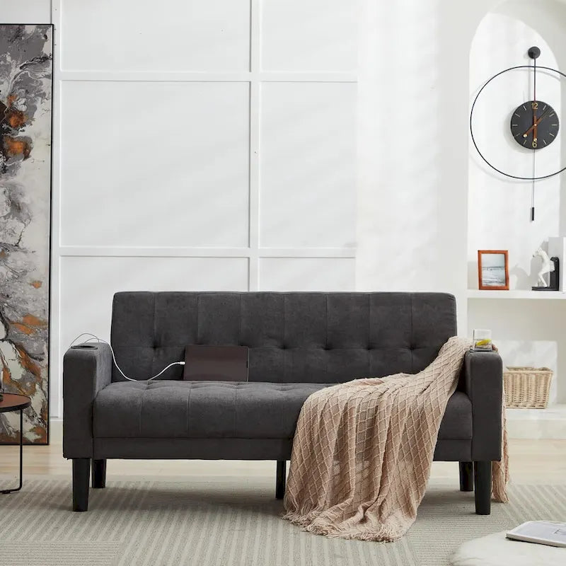 62 Inch Linen Upholstered Modern Loveseat Sofa