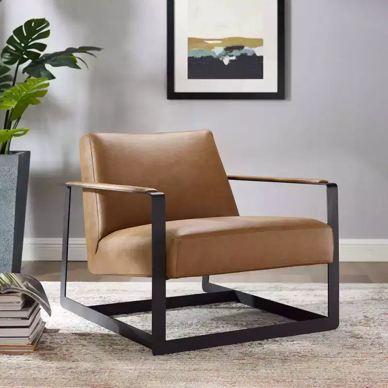 Tan Faux Leather Accent Chair 鈥?Armchair, 1-Person