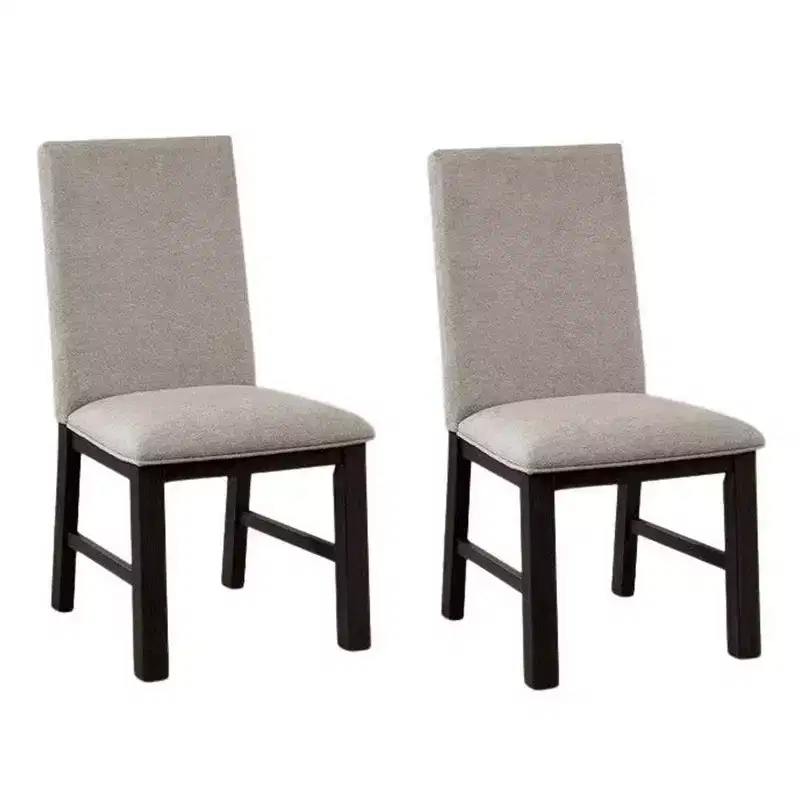 Royal Hampton Side Dining Chair Set of 2, Black Wood, Pleated Gray Polyester