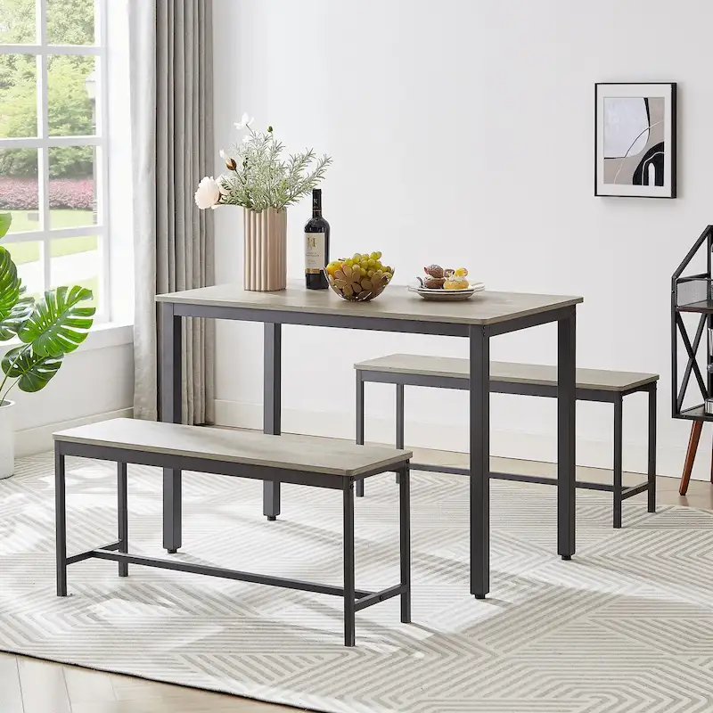 Dining Table Set, Bar Table with 2 Dining Benches, Kitchen Table Counter with Chairs, Industrial for Breakfast Table