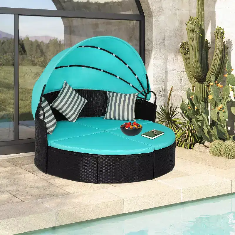 BestMassage Round Wicker Patio Daybed for Backyard Porch Patio or Poolside