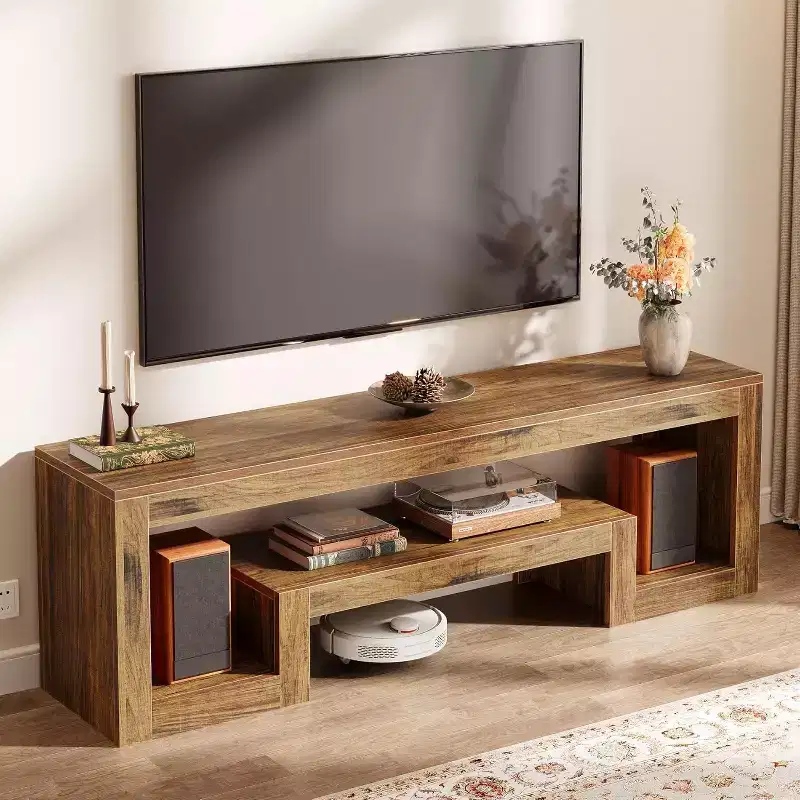 Lantine 63-Inch TV Stand for 55/60/65/75'' TVs, Farmhouse Entertainment Center with Storage Shelves, Wood Television Console for Living Room, Bedroom
