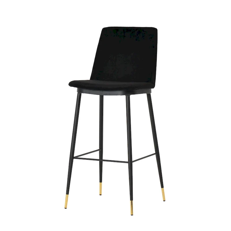 Mid-Century Velvet Counter Stool with Black Iron Frame (Set of 2)