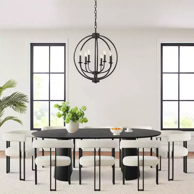 47-83 Extendable Dining Table Set for 8, Black Table and 8 Velvet Armchairs with Sleek Metal Legs, Ideal for Gatherings-Panipeachy