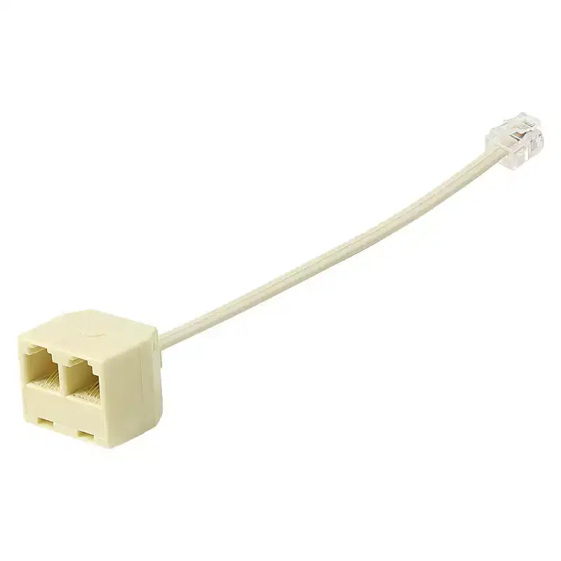 Unique Bargains Plastic RJ11 6P4C Two Way Phone Line Adapter Converter Cable 6.3 Beige 1 Pc