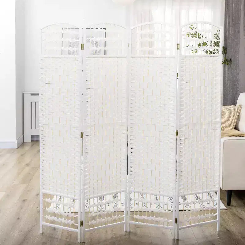 4 Panel Folding Room Divider - Bamboo Frame, White