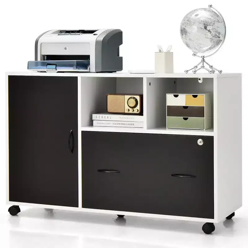 Costway Mobile File Cabinet Lockable Lateral Filing Shelves for Letter / Legal / A4 Size