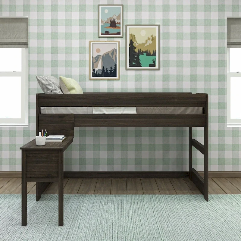 Farmhouse Twin-Size Low Loft with Hook-on Desk