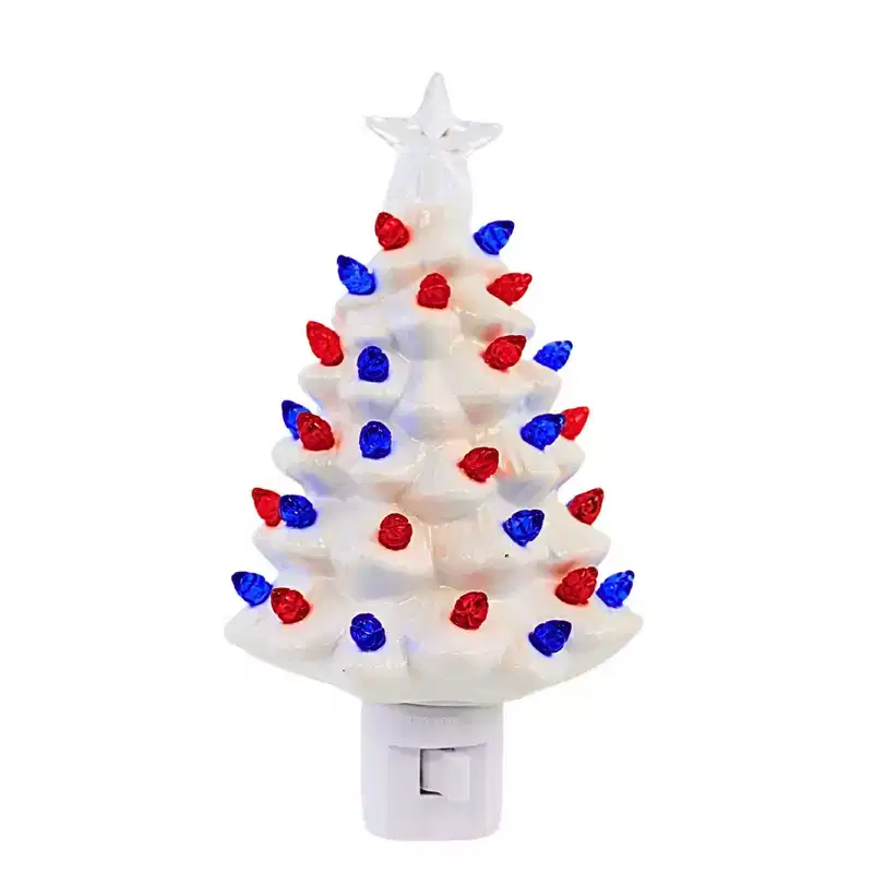 Roman 6.75 In White Tree Night Light Patriotic Nightlight , Patriotic July 4Th, Memorial Day (1PC)