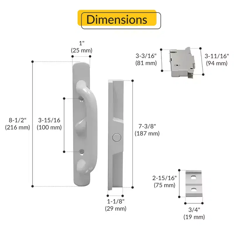 Brixwell 13-499w Patio Door Handle Center Latch With Mortise Lock Type White Finish