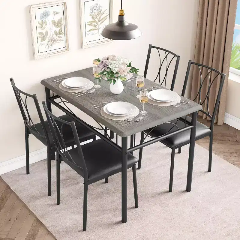 Dining Table Set for 4, Dining Room Table Set with 4 Upholstered Chairs, Rectangular Dining Table for Small Space, Apartment, Breakfast
