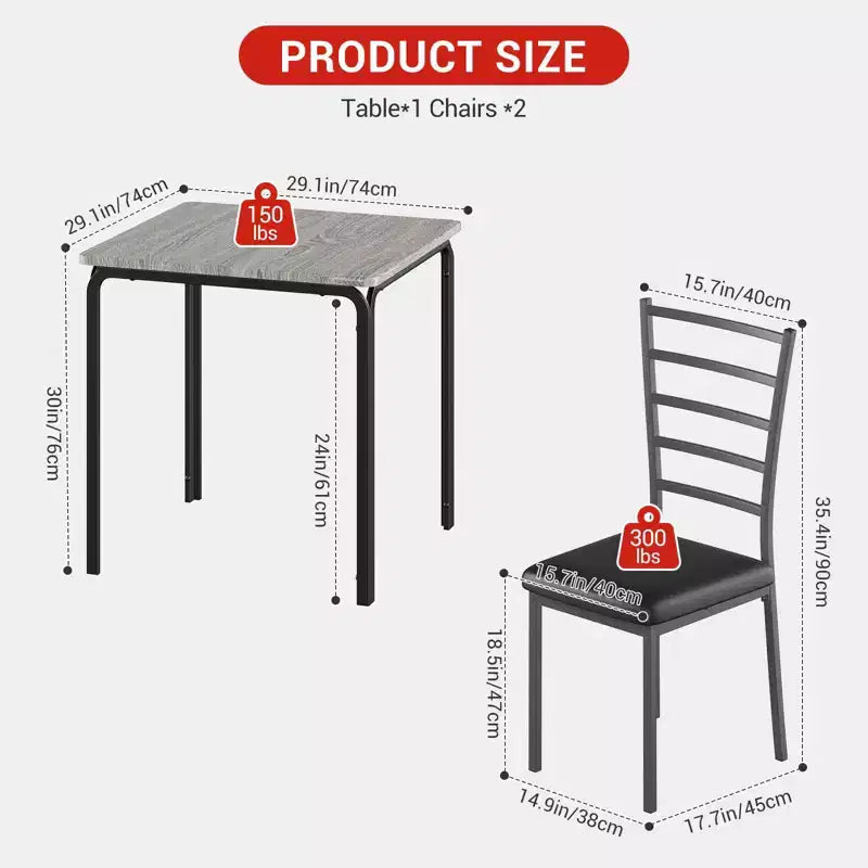 Space-Saving 2-Piece Square Dining Set for 2, Compact Table & Chairs for Kitchen, Apartment, Breakfast Nook & Small Dining Areas, 29.1x29.1x30 Inches