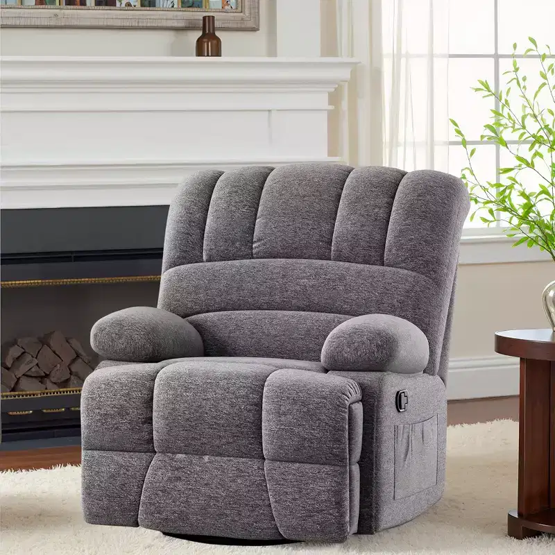 MAYEERTY Dark Gray Oversized Swivel Rocker Recliner Chair For Adults Living Room