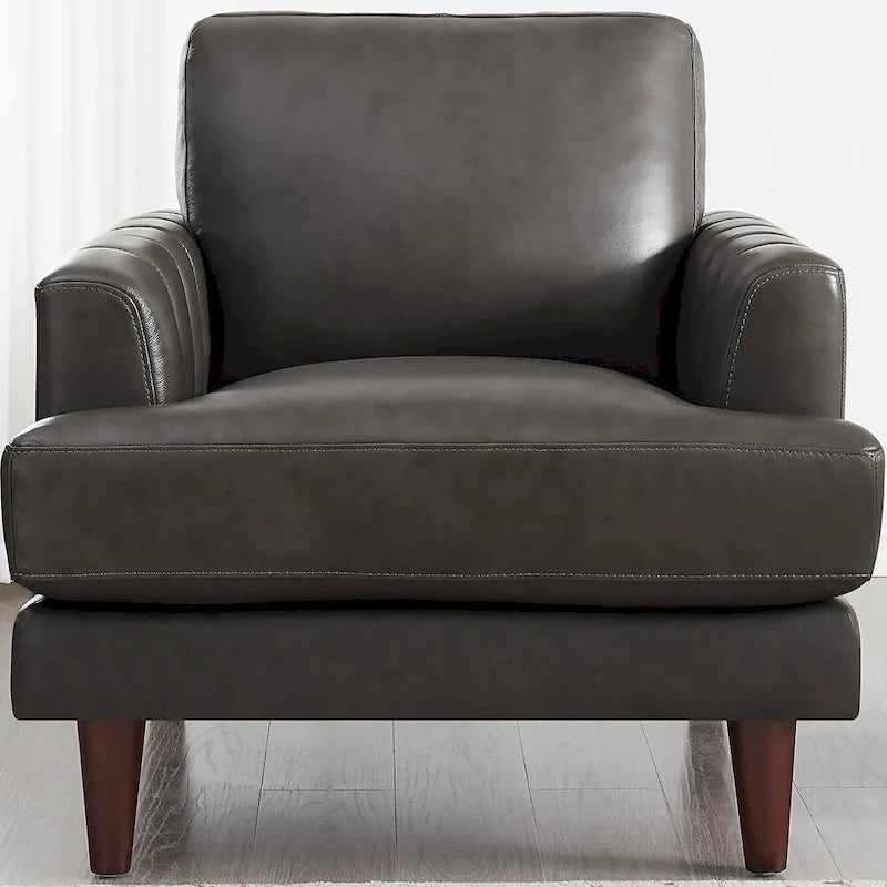 Ivy Living Cassia Top Grain Leather Chair With Feather, Memory Foam and Springs